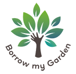 Borrow my Garden logo favicon brown hand reaching up and 9 leaves splayed to look like a tree
