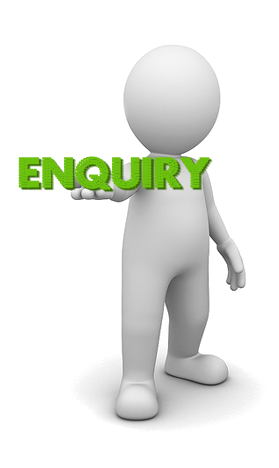 3D man holding the word 'enquiry'