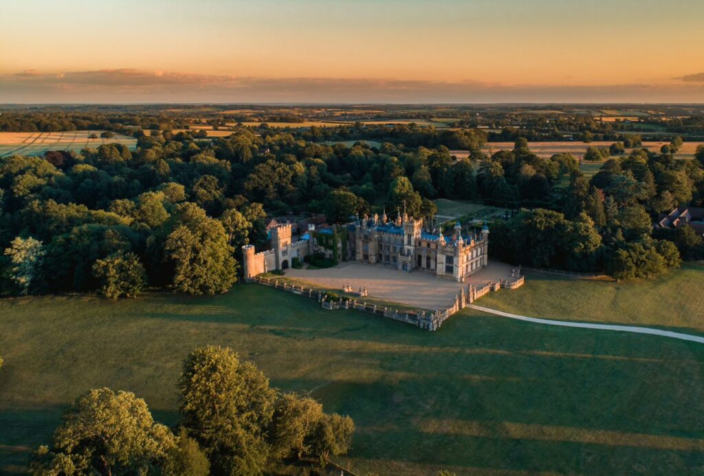 Aerial of the house at Knebworth House